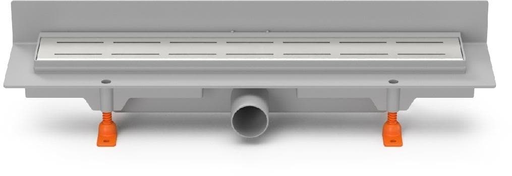 CH 450 L 3 - Podlahový žľab plastový ku stene, dĺžka 450 mm, bočný odtok D40, nerezová mriežka LINE matná