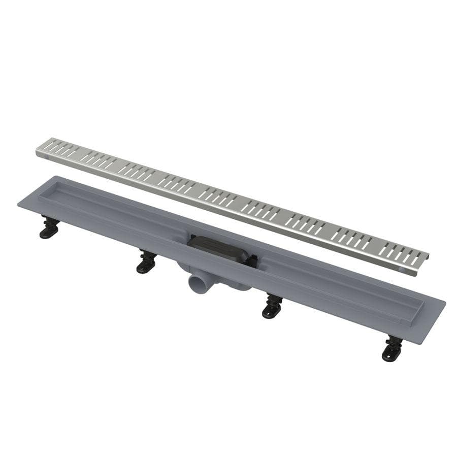 APZ10-650M SIMPLE Podlahový žľab plastový s okrajom pre perforovaný rošt, dĺžka 650 mm, s roštom nerez