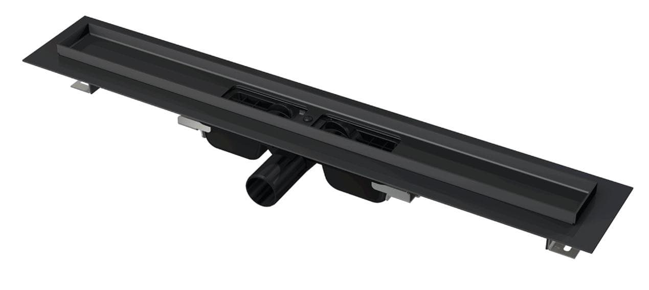 APZ101BLACK-1050 Low Podlahový žľab znížený s okrajom pre perforovaný rošt, dĺžka 1050 mm, čierna-mat