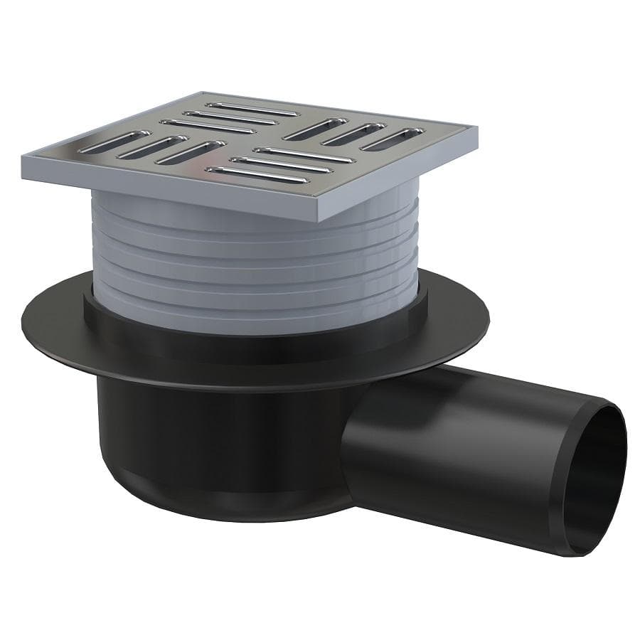 APV26 Podlahová vpust 105×105/50 mm bočná, mriežka nerez, vodná zápachová uzávera (možná náhrada PR7020C)