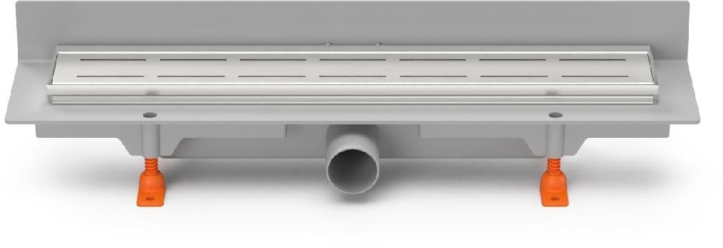 CH 450 LN 3 - Podlahový žľab plastový, ku stene, dĺžka 450 mm, bočný odtok DN40, nerez rámček i mriežka LINE matná
