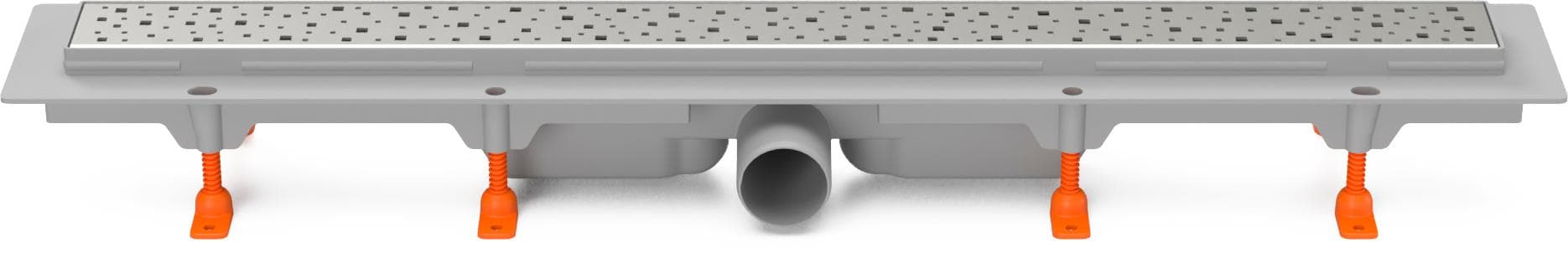 CH 750/50 S - Podlahový žľab plastový, dĺžka 750 mm, s bočným odtokom D50, nerezová mriežka SQUARE lesklá