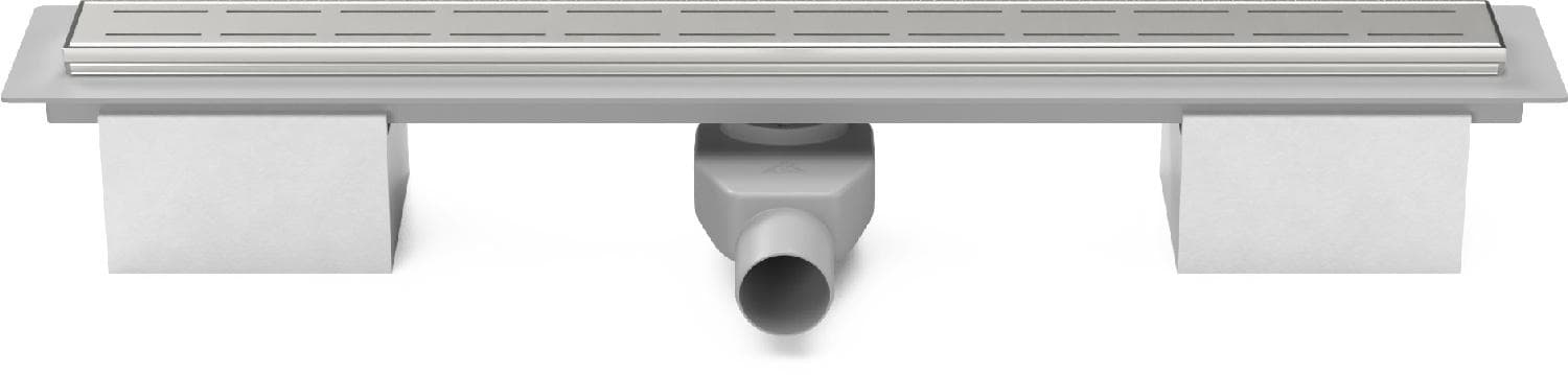 CH PA 850 L 1 - Podlahový žľab plastový, dĺžka 850 mm, s otočným sifónom D50 o 360°, nerezová mriežka LINE matná