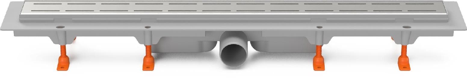 CH 1050/50 L - Podlahový žľab plastový, dĺžka 1050 mm, s bočným odtokom D50, nerezová mriežka LINE lesklá